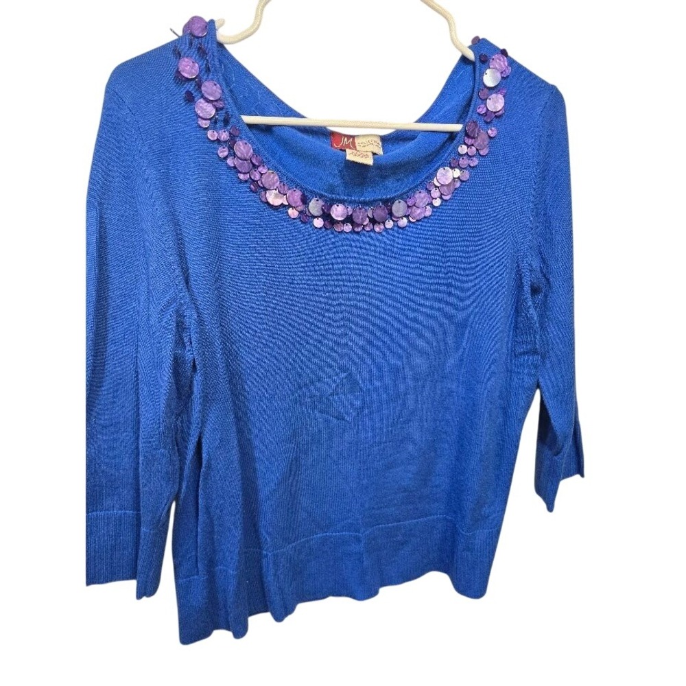 JM Collection Jennifer Moore Royal Blue‎ Sequin Scoop Neck vintage Sweater XL